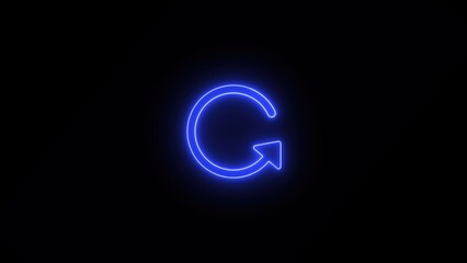Retry or try again. Glowing blue neon circular arrow symbol on black background.
