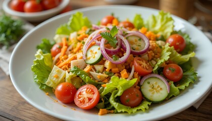 Colorful Vegetable Salad with Fresh Ingredients and Vibrant Presentation.