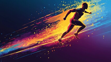 Fototapeta premium Dynamic Runner in Abstract Style: Colorful Motion and Energetic Illustration