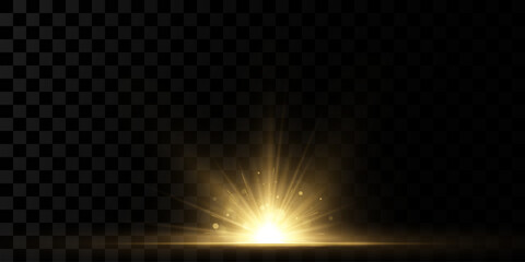 Glowing golden star.
Solar flare on a transparent background.
