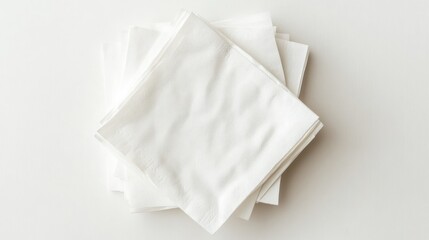 Obraz premium Stacked white napkins on a white surface