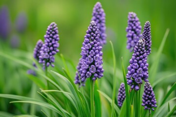 Liriope Beauty: Attractive Lily Turf Flower Blooming in Botanical Garden Background
