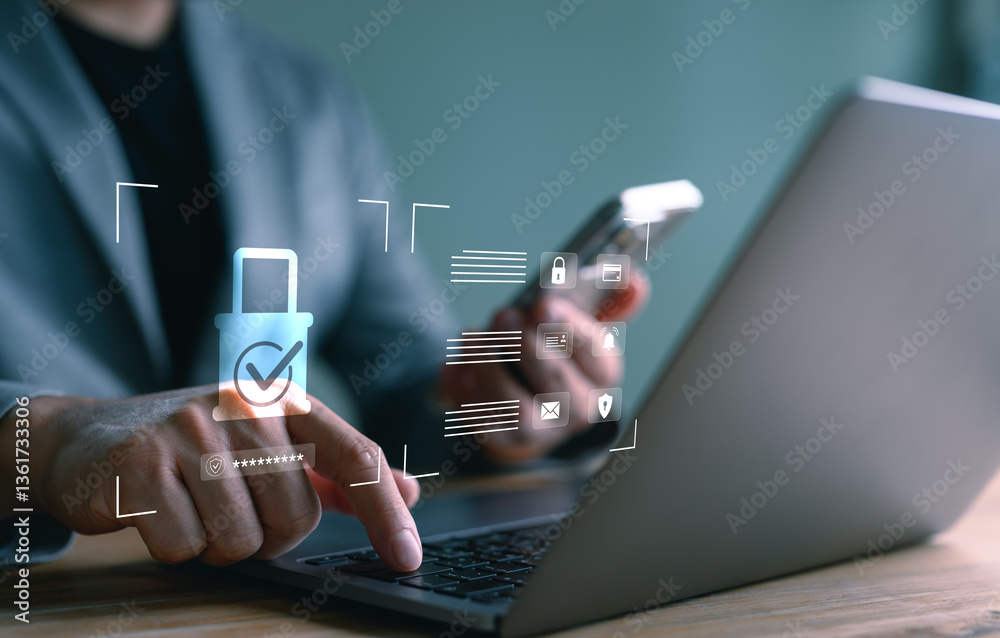 Poster cybersecurity and privacy concepts to protect data, cybersecurity with otp and data protection. two-