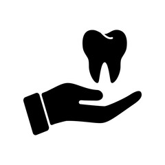 Hand holding tooth icon. Dental Care Icon. Dental Treatment symbol. flat vector illustration design.