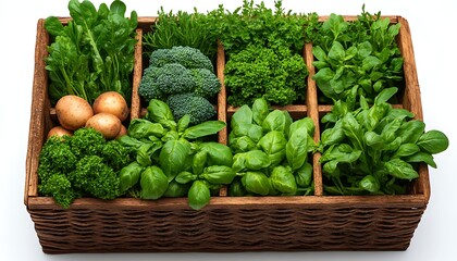 Fresh Herbs & Veggies in Wooden Crate
