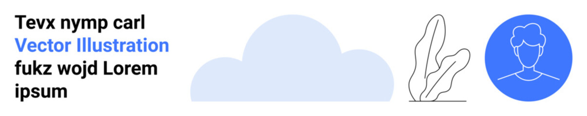 Outline plant beside a profile icon in blue circle, cloud for digital or creative focus. Ideal for profile page, technology, social media, environment, simplicity, identity, simple landing page