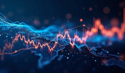 Abstract Data Visualization Blue Red Glowing Lines. AI Generated