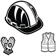 Safety Equipment Symbols Including Hard Hat, Gloves, and Reflective Vest