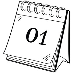 Minimalist Desk Calendar Graphic with Spiral Binding and '01' Date Display