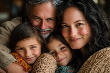 Obraz premium Children and father embracing, radiating warmth, unity, and emotional connection.