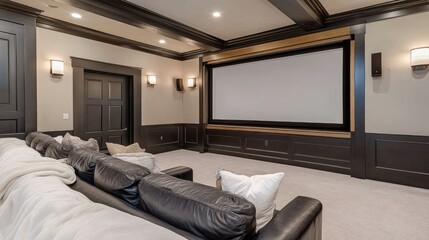 Luxurious Home Theater Design: Elegant Dark Wood Accents and Comfortable Seating