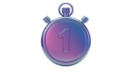 Isolated 3D Stopwatch with the Number One on Its Face