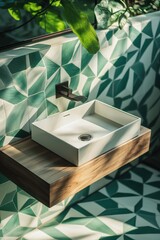 Modern Bathroom with Sustainable Design and Geometric Green Tiles