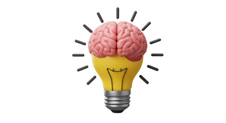 Isolated Light Bulb with Brain and Energy Rays