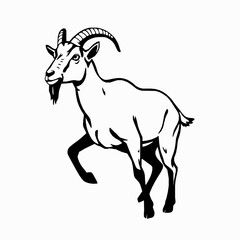 Fototapeta premium Bold Goat Illustration: Strong, Horned Animal in Striking Black and White Detail.