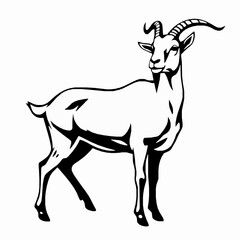 Majestic Ibex Illustration: Black and White Vector Design for Conservation and Wilderness.