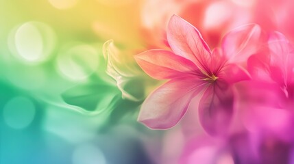 Fototapeta premium Vibrant pink flower blooms amidst a blurred, colorful dreamscape. A captivating close-up showcasing nature’s beauty