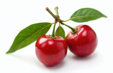Fresh jujube fruit with green leaf isolated white background. Bright red, ripe sweet jujubes. Healthy food, vegetarian diet. Organic, juicy fruit for snack, dessert, ingredient. Close-up, natural,