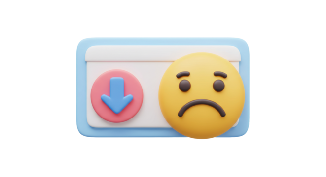 Isolated Sad Emoji with Download Arrow