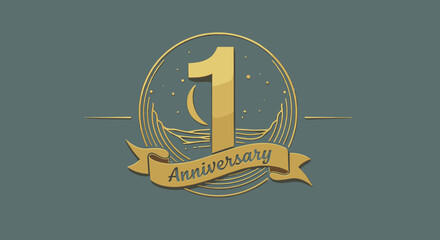 Elegant gold 1st Anniversary emblem.