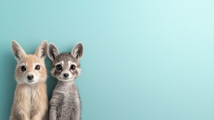 Adorable Fox and Raccoon Figurines on Light Blue Background