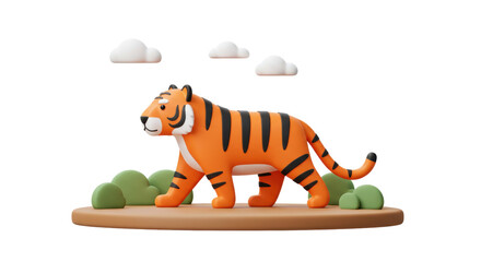 Isolated 3D Render of a Tiger Walking in a Natural Landscape