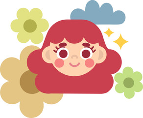 Naklejka premium Baby face, avatar, baby head, nationality in flat style, flowers as decoration.