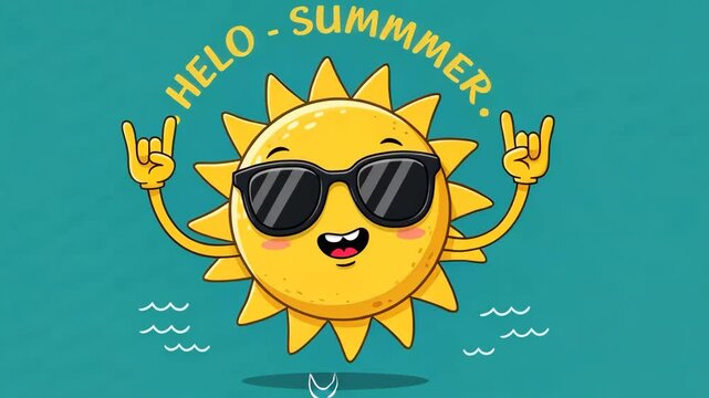 "Helo Summer" Cartoon Sun Character with Sunglasses