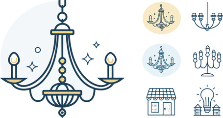 Colorful Chandelier Illustration vector design, Chandelier logo design, Chandelier icon design