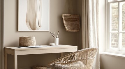 Neutral Home Office Decor: Calm Workspace with Natural Textures