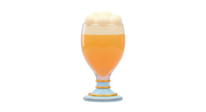 Isolated Golden Beer Glass with Frothy Head in Cartoon Style