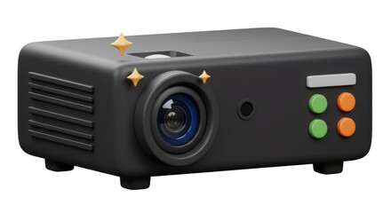 Isolated Black Projector with Sparkling Effects for Cinema