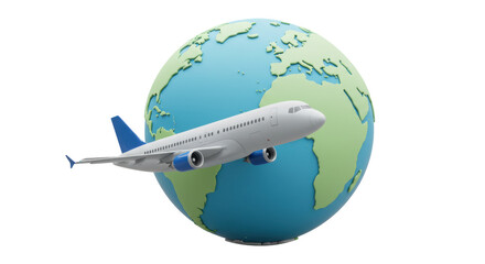 Isolated Airplane Flying Around Earth for Travel