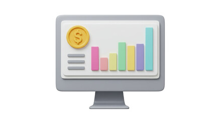 Isolated Computer Monitor with Financial Growth Chart and Dollar Coin