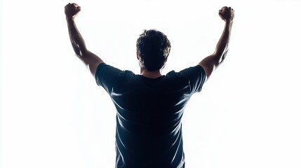 Silhouette of a Man Celebrating Victory Against White Background