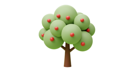 Isolated Apple Tree with Green Apples Cartoon Style