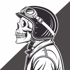 Skull with biker helmet bold motorcycle rider tattoo & vector Art transparent background printable svg design