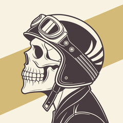 Skull with biker helmet bold motorcycle rider tattoo & vector Art transparent background printable svg design