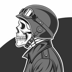 Skull with biker helmet bold motorcycle rider tattoo & vector Art transparent background printable svg design
