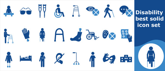 Fototapeta premium Best solid icon set for people with disabilities, social, portrait, customer, line, profile, person, silhouette, adult, male, anatomy, concept, pictogram, web, male, avatar, people and more