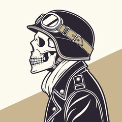 Skull with biker helmet bold motorcycle rider tattoo & vector Art transparent background printable svg design
