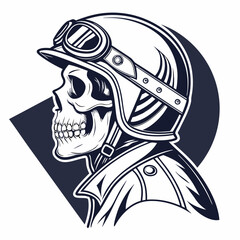 Skull with biker helmet bold motorcycle rider tattoo & vector Art transparent background printable svg design