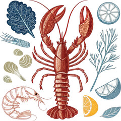 Lobster Seafood Vector Set Illustration for Gourmet Design