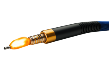 A Glowing Ember Ignites Innovation, A Futuristic Tool Showcasing Sleek Black And Gold Design With A Vibrant Blue Accent Isolated on Transparent Background