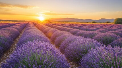 Fototapeta premium Serene lavender field under the sunset in Provence France picturesque view