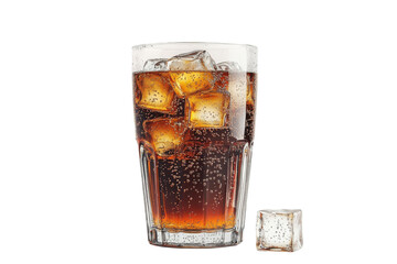 A Refreshing Glass Of Cola, Ice Cubes Clinking, Bubbles Rising, A Perfect Summer Thirst Quencher Against A Bright Isolated on Transparent Background