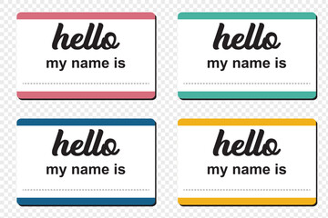 Hello my name is, sticker label set. Meeting, introduction, vector flat colored illustration on white background .