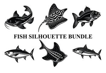 Fish Silhouette Bundle | Marine Life Clipart | Fishing Vector Graphics
