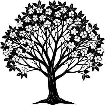 black and white flowering tree silhouette clip art preview