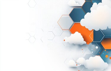 Obraz premium Abstract Cloud Technology Background with Hexagons in Orange and Blue Color Scheme